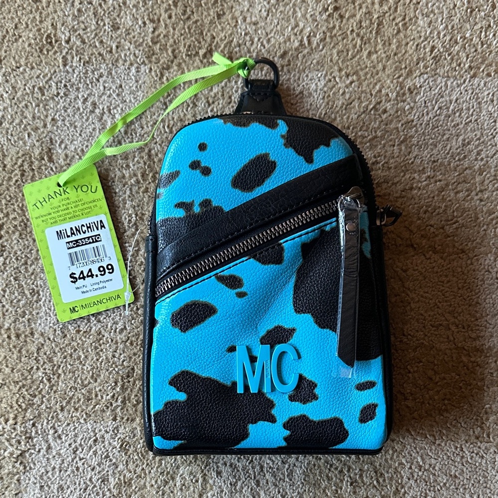 Blue and Black Cowprint Crossbody Bag